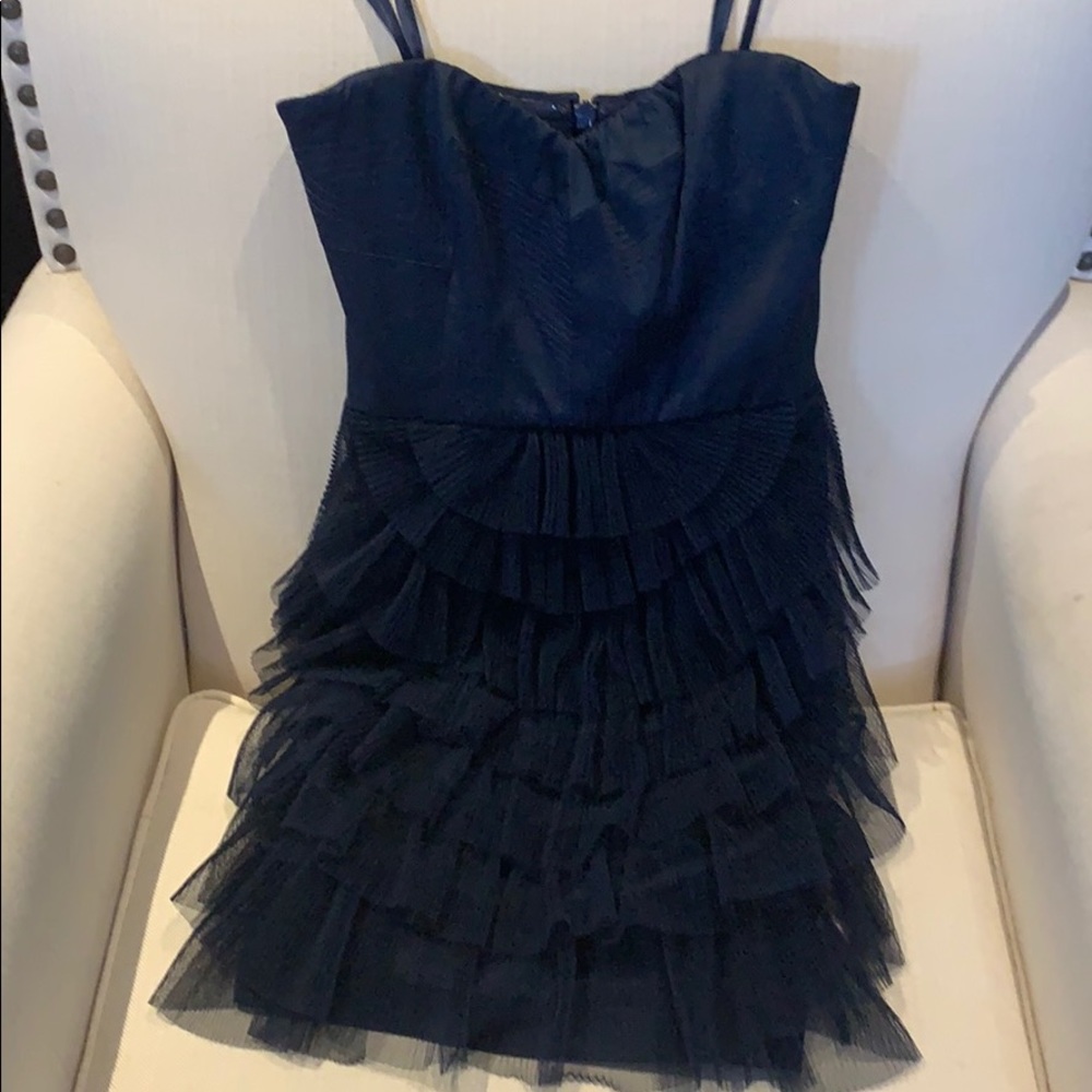 Navy Strapless BCBG Ruffle Dress